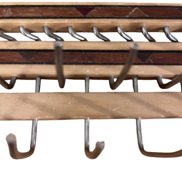 Vintage Tie Rack With Inlaid Wood Design - Picture 2 of 3